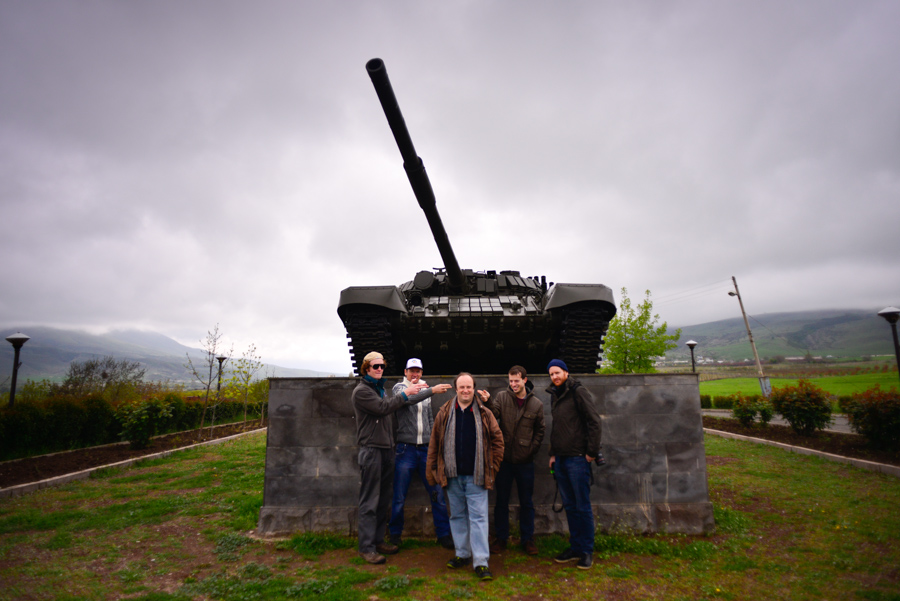 Our group in front of a tank statue in Nagorno Karabakh