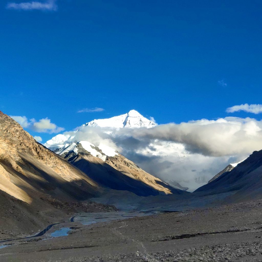 The peak of Mount Everest, seen from the Tibet side