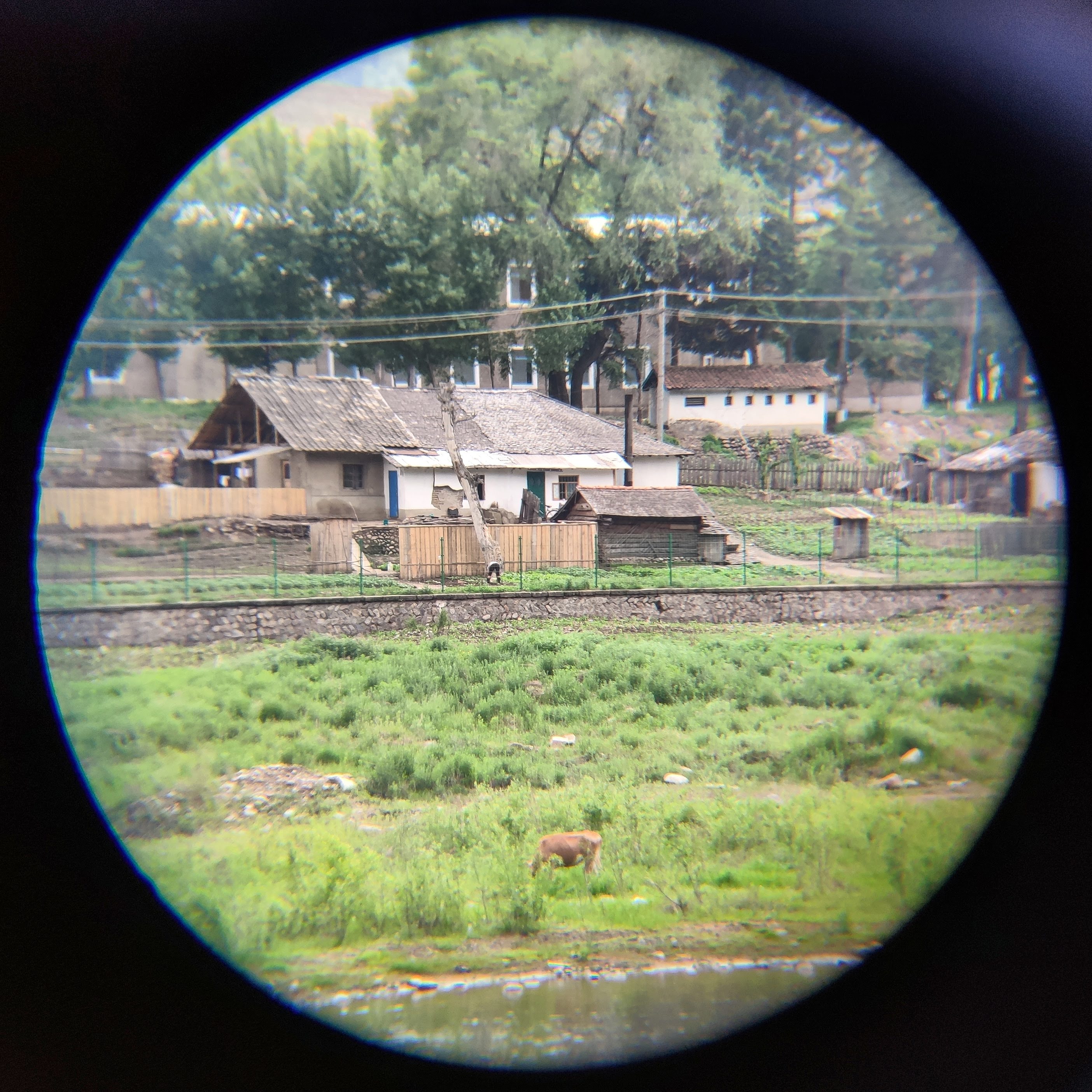 Views on North Korea from binoculars