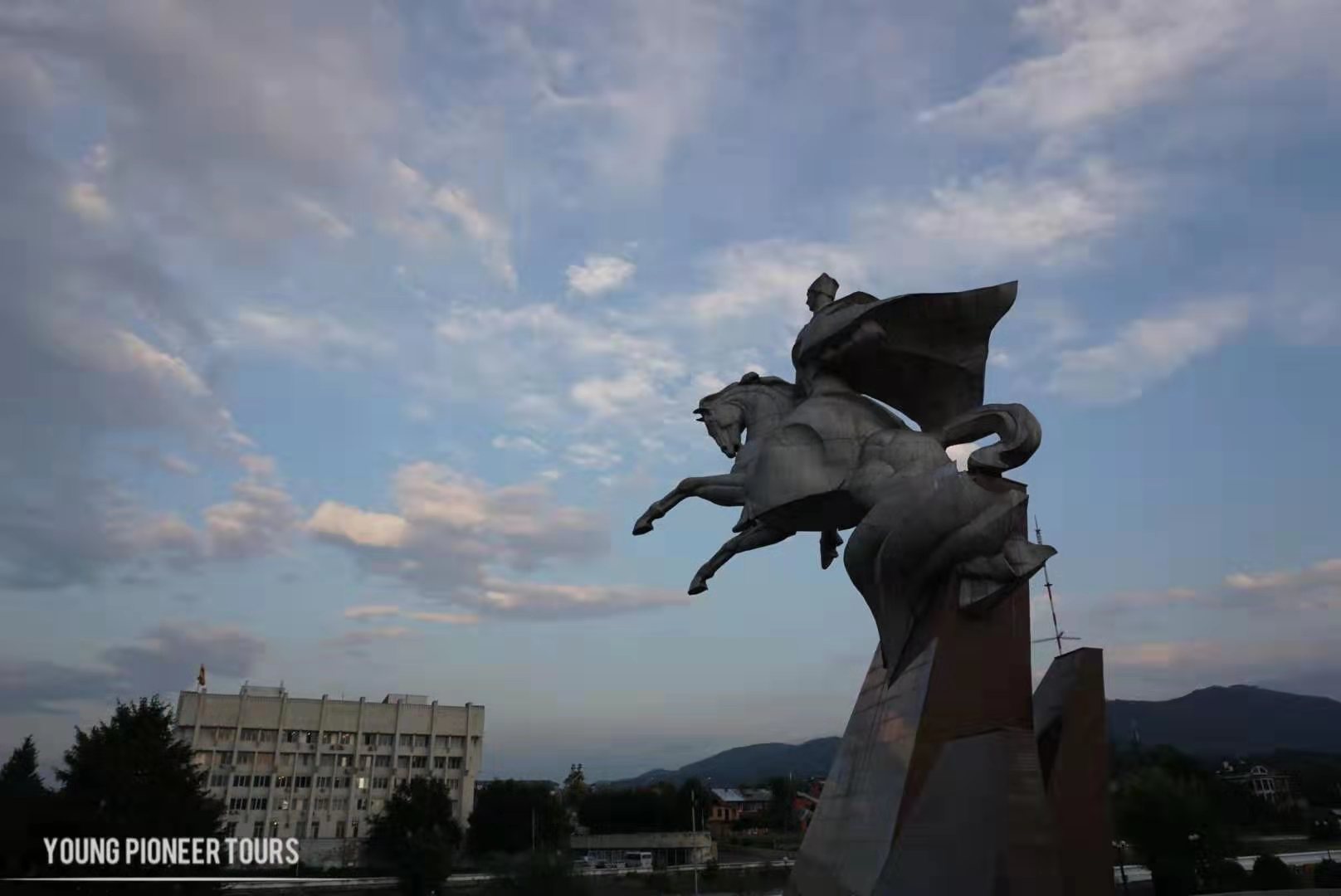 The statue of a horseman overseeing Tshinkval, South Ossetia