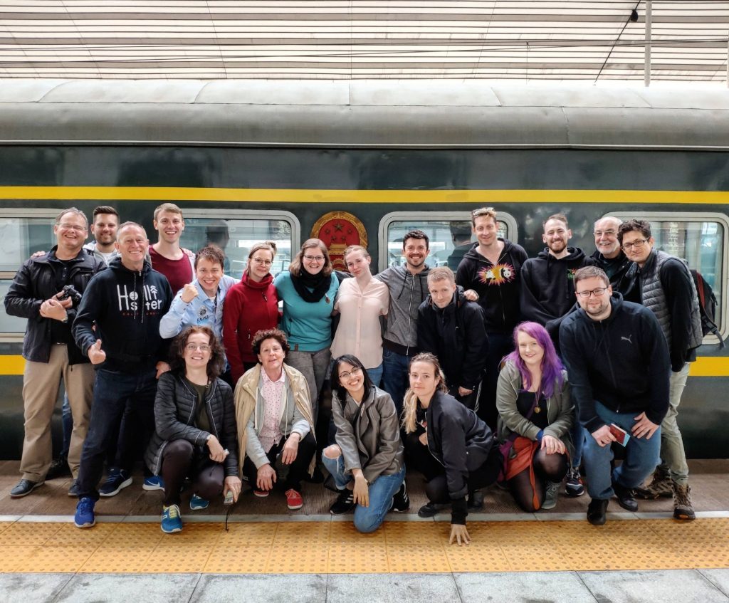 Our group in front of the train taking us from Dandong to Pyongyang