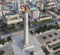 The North Korean Juche tower as seen from bird eye's view