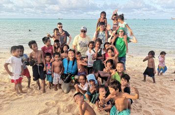 Our group mingling with kids in South Tarawa