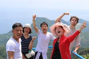 Tourists and a Korean guide at Mount Chilbo. 