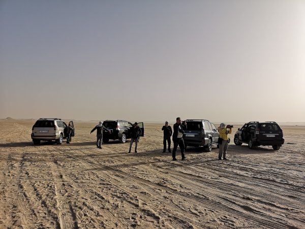 Our SUVs parked in Western Sahara