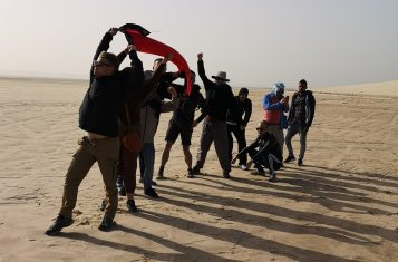 Our group walking in the desert of Western Sahara
