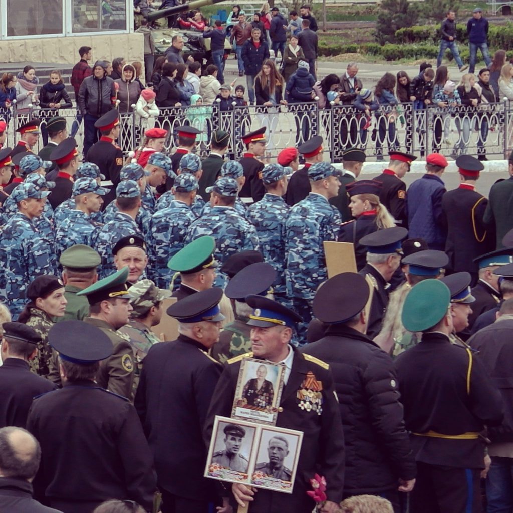 The national day parade happening in Tiraspol, Transnistria or Pridnestrovia