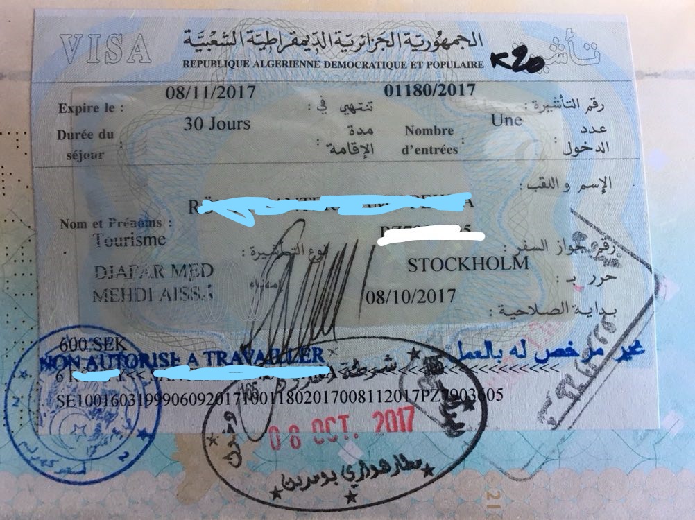 visa for algeria