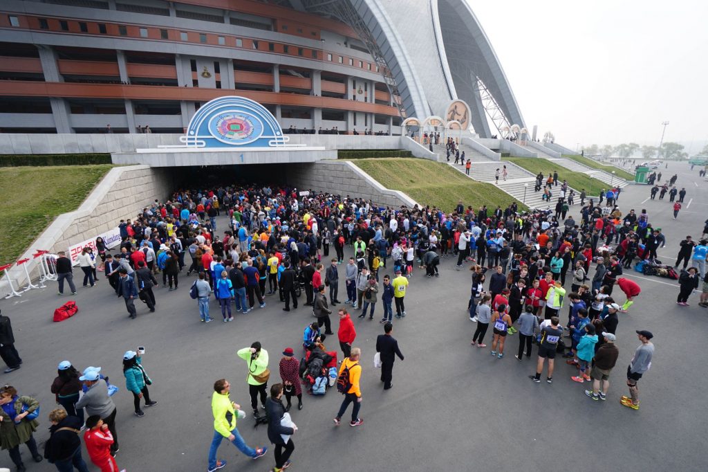 Spectators leaving the May Day stadium