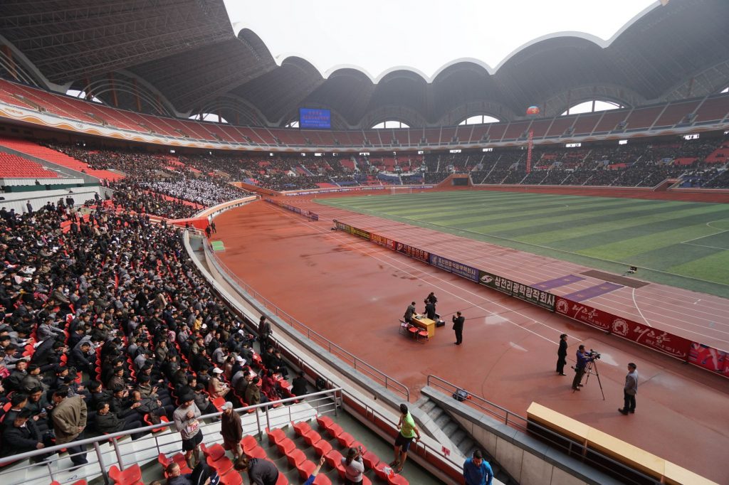 Spectators at the Rungrado Stadium in North Korea