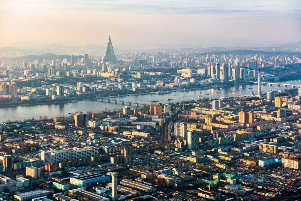 Ryongyong hotel in North Korea as seen from a birds eye view