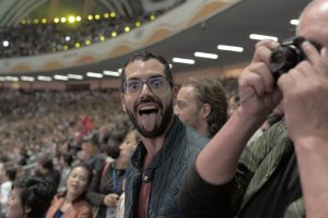 Mass Games 2019: tourists join a Mass Games tour and watch the performance in the May Day stadium. 