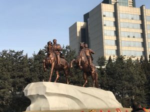 Statues of Kim Il Sung and Kim Jong Il at Mansudae Art Studio. 