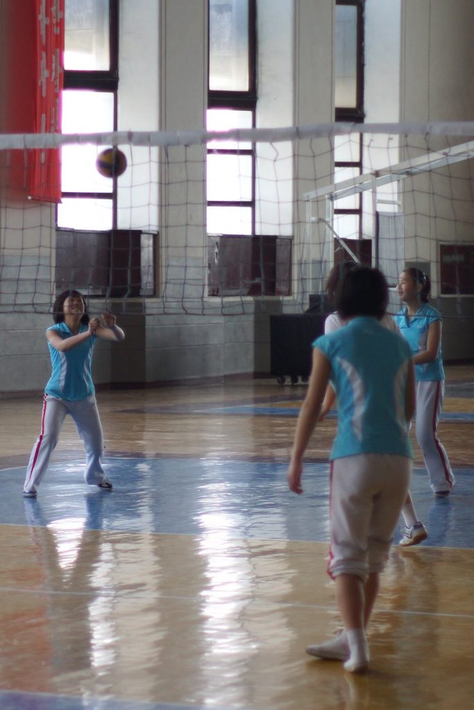 North Korean kids playing Volleyball at the Mangyongdae Children's place