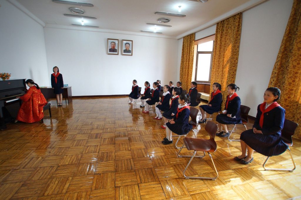 Singers are practicing at the Mangyongdae School Childrens palace