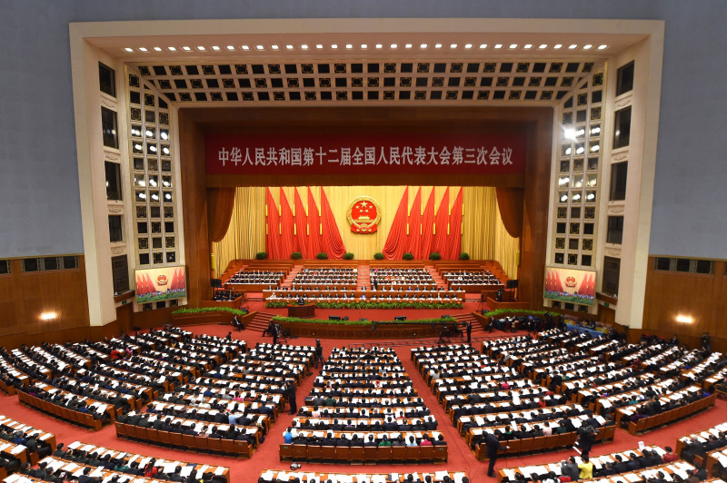 A general view shows the third session of the 12th National People's Congress at the Great