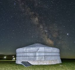 A ger pitched in the wilderness of Mongolia