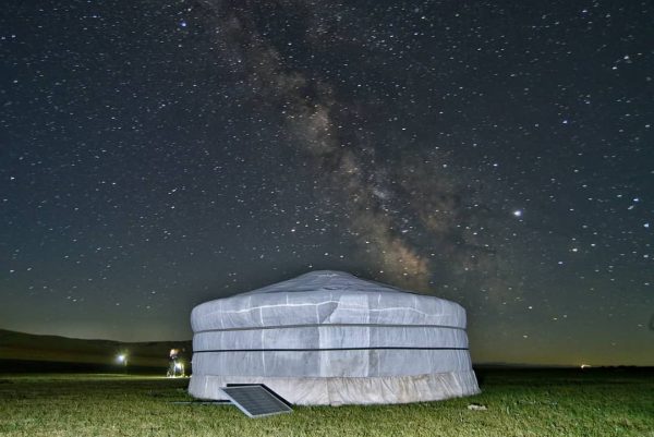 A ger pitched in the wilderness of Mongolia