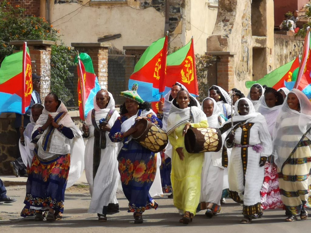 Eritrean parade with the national flag