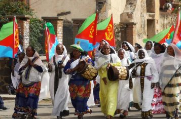 Eritrean parade with the national flag