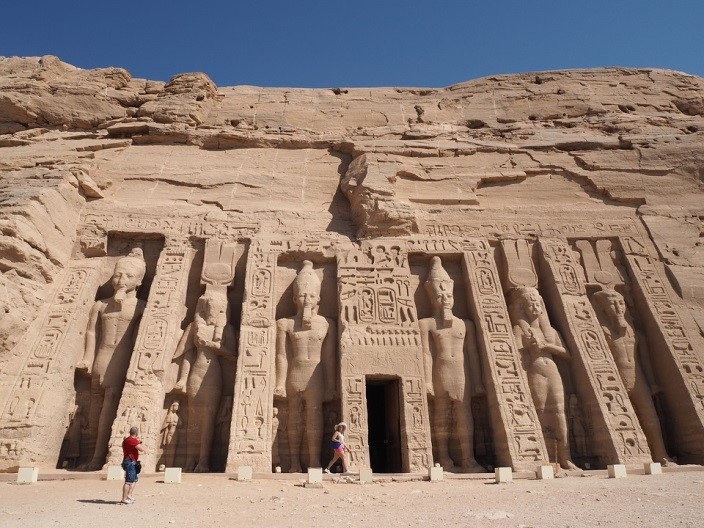 The colossal statues of the Pharaoh at the Abu Simbel temples. 