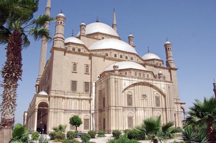 A low-angle shot of the Citadel of Cairo during the daytime. 