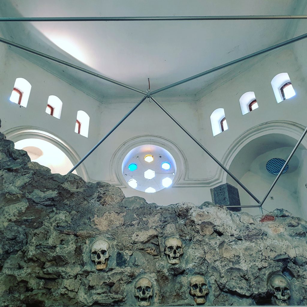 Dark history locations of the Balkans: an interior shot of the Tower of Skulls, Nis, Serbia.