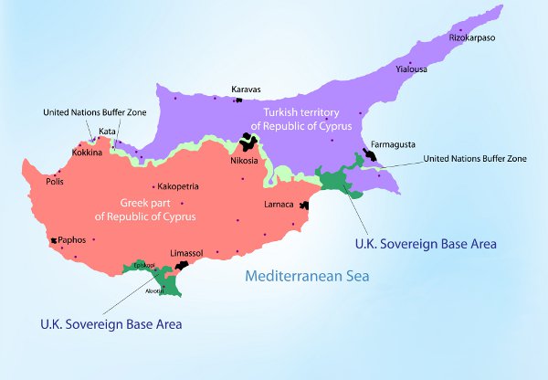 Divided countries: Cyprus and Northern Cyprus. 