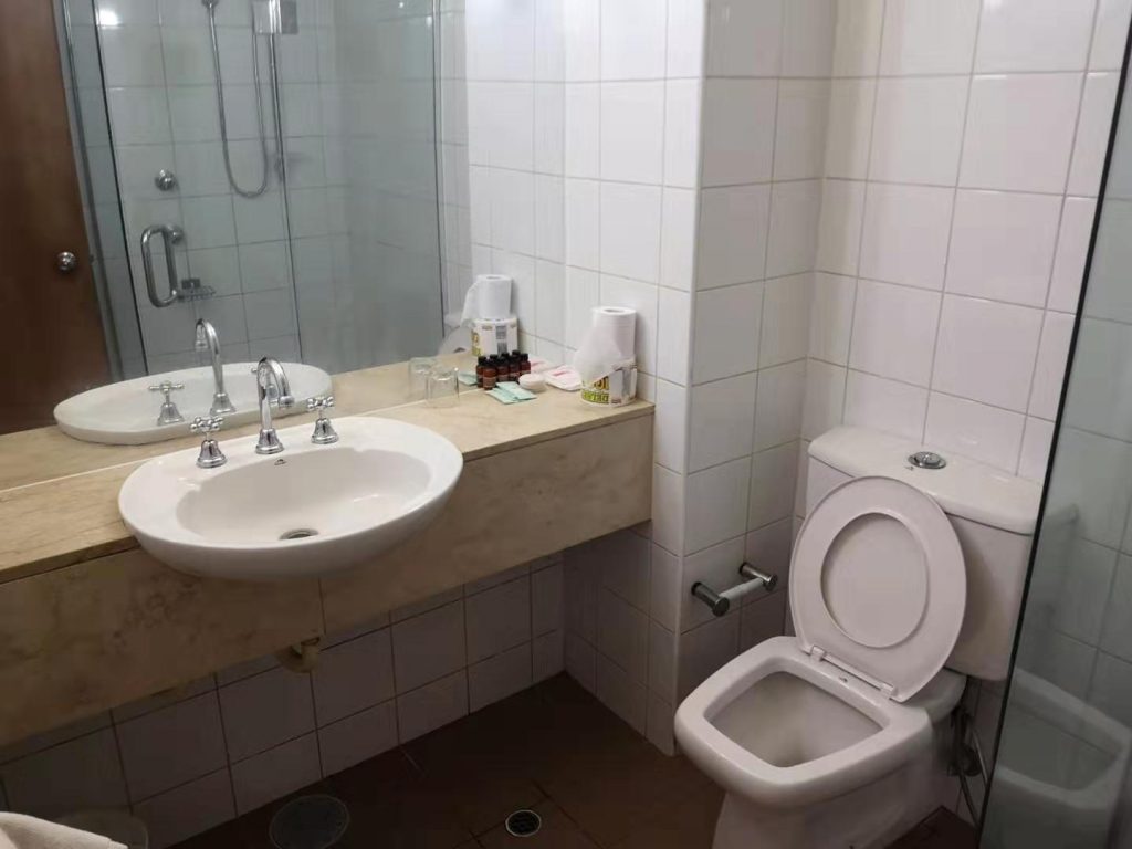 A washroom in a Menen Hotel Room, Nauru