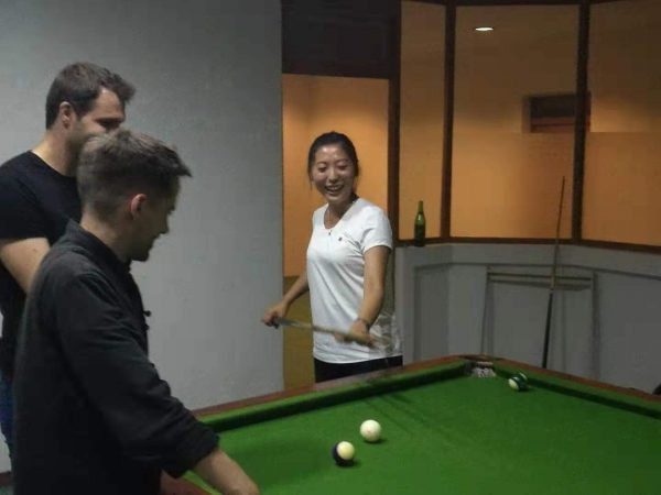 Playing pool at our hotel near Mt. Paekdu during the Korean Language Study Tour