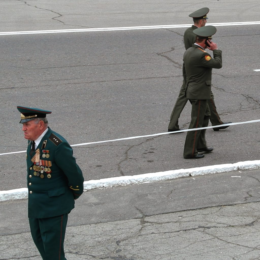 An officer walks in the streets of Tiraspol, Transnistria
