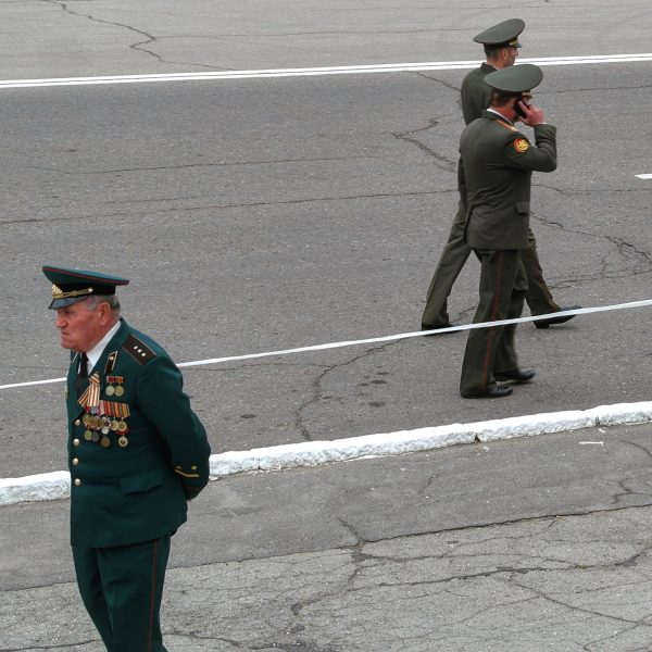 An officer walks in the streets of Tiraspol, Transnistria