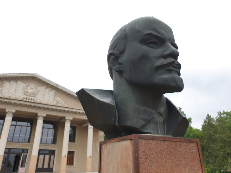 A bullet riddled statue of Lenin's head, in Transnistria