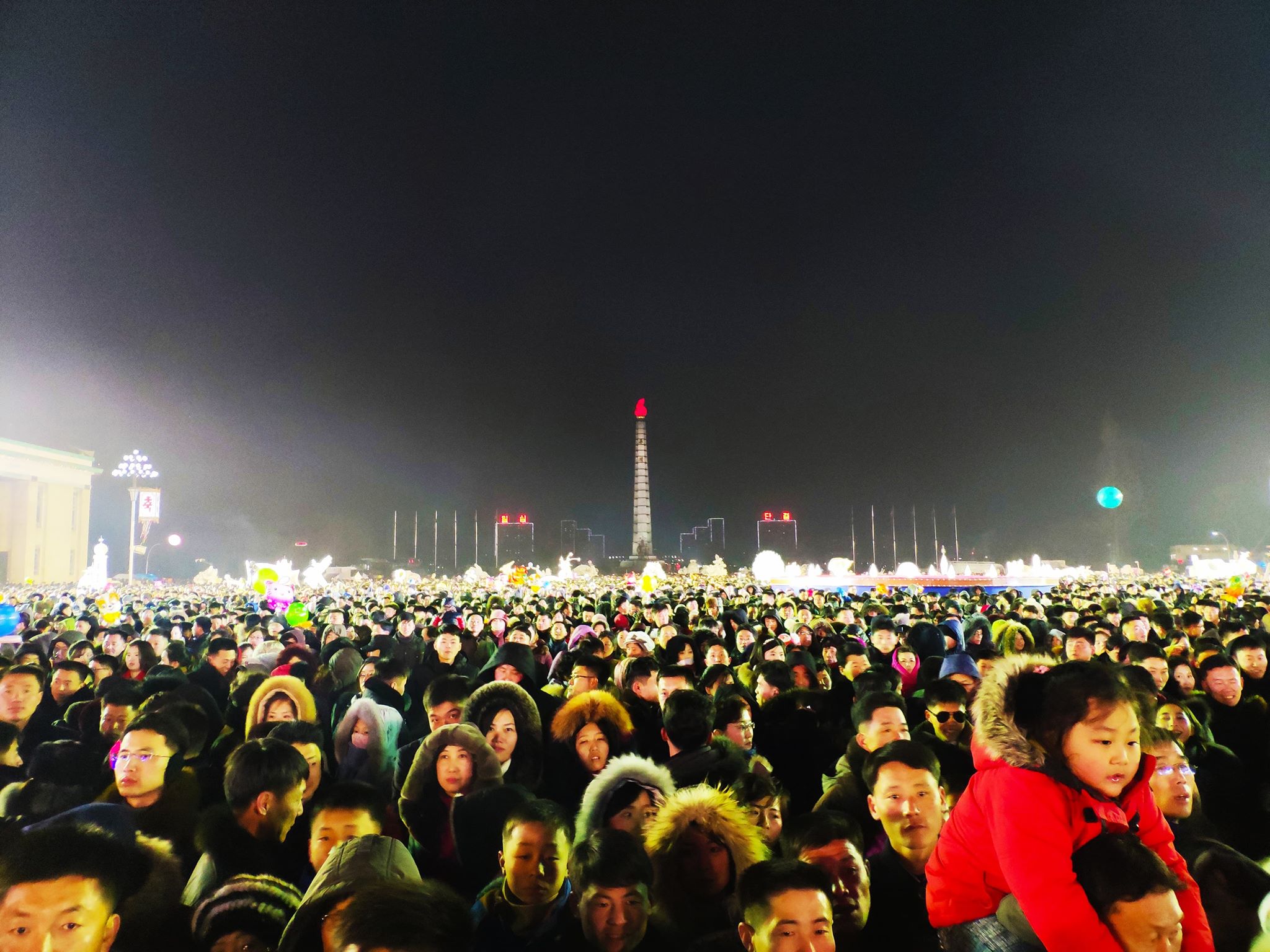 The crowds during New Years eve celebrations in Pyongyang