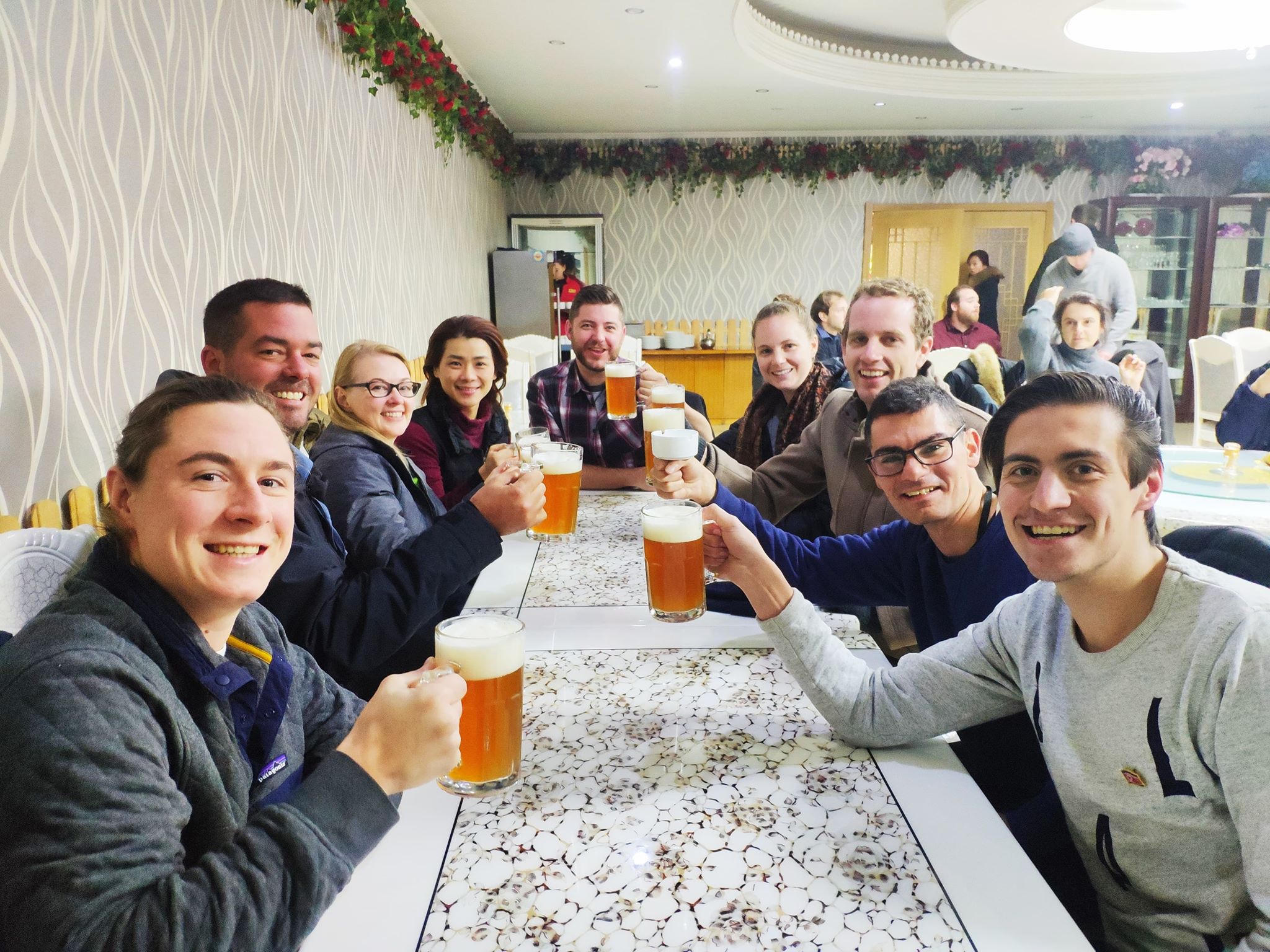 Having beers during New Years in Pyongyang