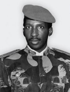 A black and white portrait of Thomas Sankara, revolutionary, marxist and first president of Burkina Faso.