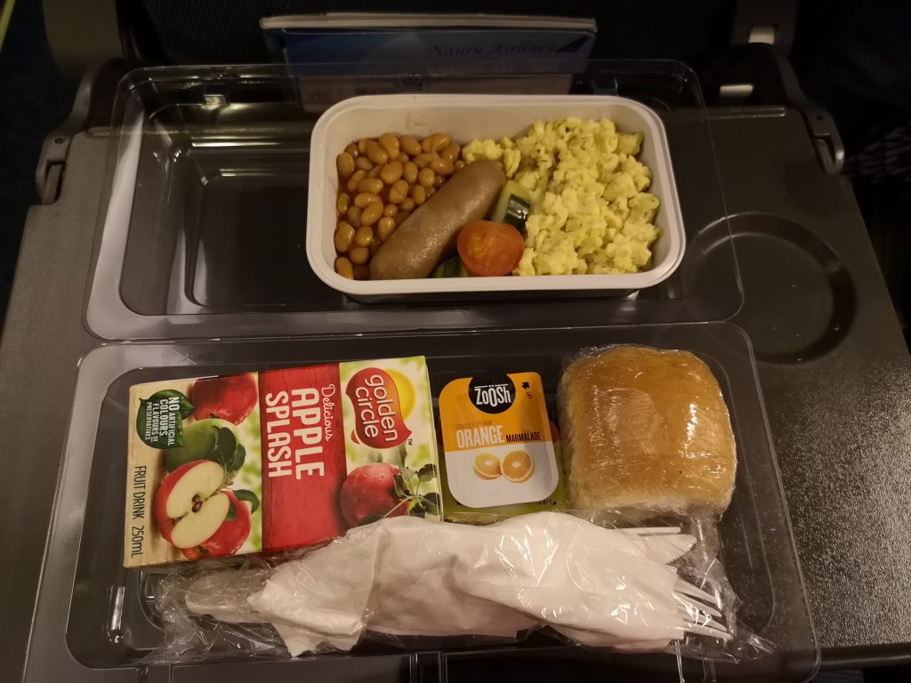 Breakfast as served on Nauru Airlines red-eye flight