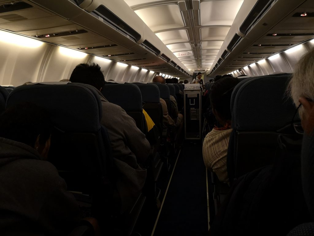 the inside of one of Nauru Airlines Boeing 730-400