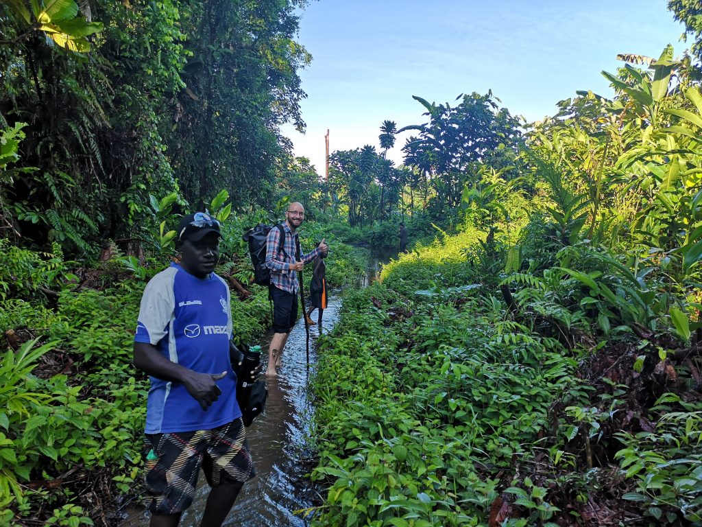 On the muddy path in Buin, Bougainville, towards the wreck of the plane of Isoroku Yamamoto