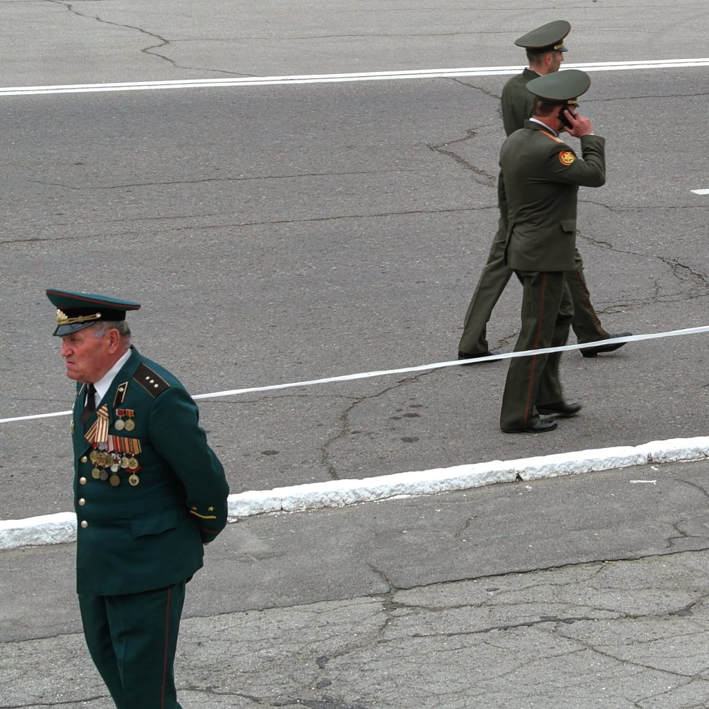 Transnistrian military officers walk the streets in Tiraspol. 