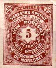 Neutral Moresnet stamp, German and French language.