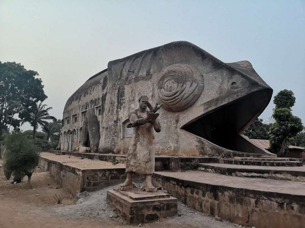 The massive voodoo church of Abomey, shaped like a chameleon