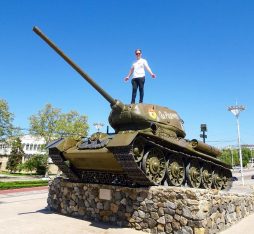 A tank turned into a monument in the city of Tiraspol