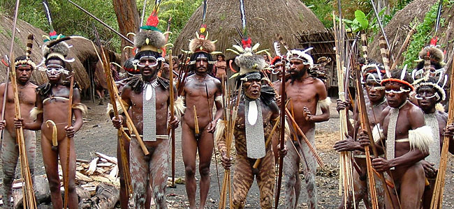 A west Papuan war party, seeing it is one of the best things to do in West Papua.