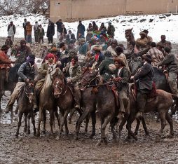 A game of Buzkashi, taking place in Afghanistan