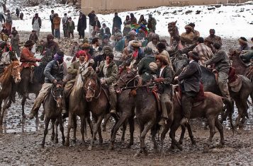 A game of Buzkashi, taking place in Afghanistan