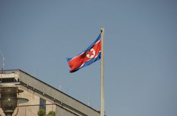 The flag of the DPRK or North Korea by its common name