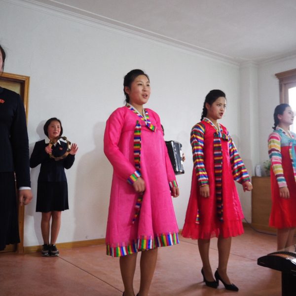 North Korean ladies wearing Hanbok, the traditional Korean dress