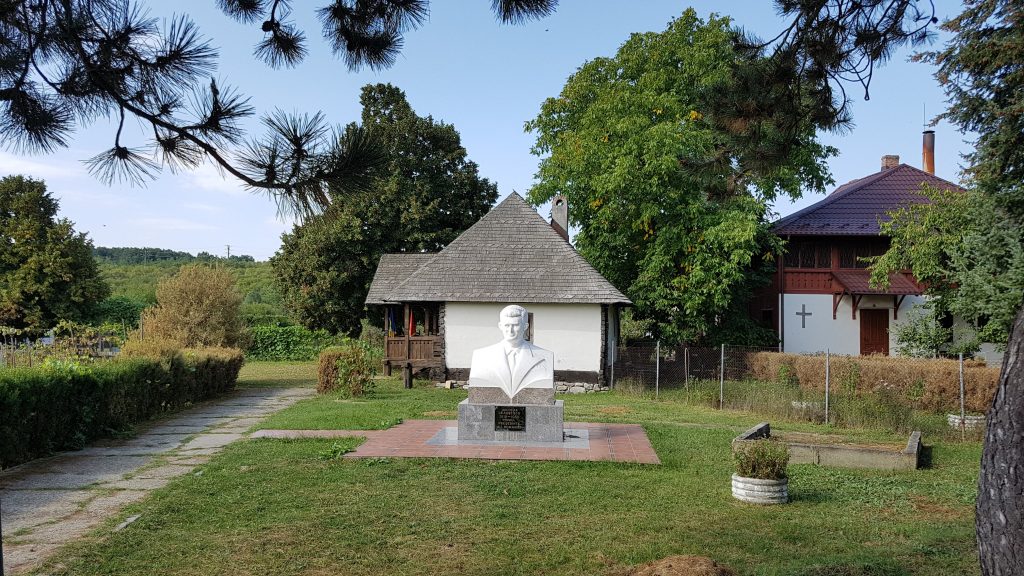 A massive bust of Ceauscescu by his birthplace