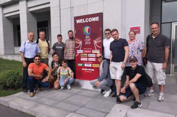 Our group spectating the football match in North Korea